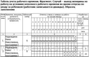 Неполное рабочее время как в табеле
