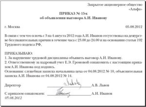 Формулировка выговора военнослужащему