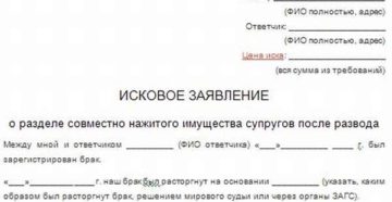 Исковое заявление о разделе земельного участка между супругами